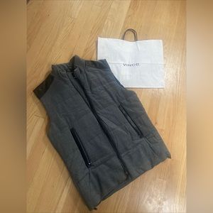 VINCE Puffer Jacket Sleeveless M Medium Grey Black Leather NEW NWOT Wool Vest